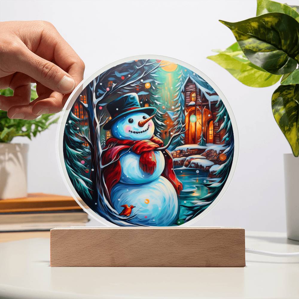 Snowman Is Feeling | Night Light Circle Acrylic Plaque