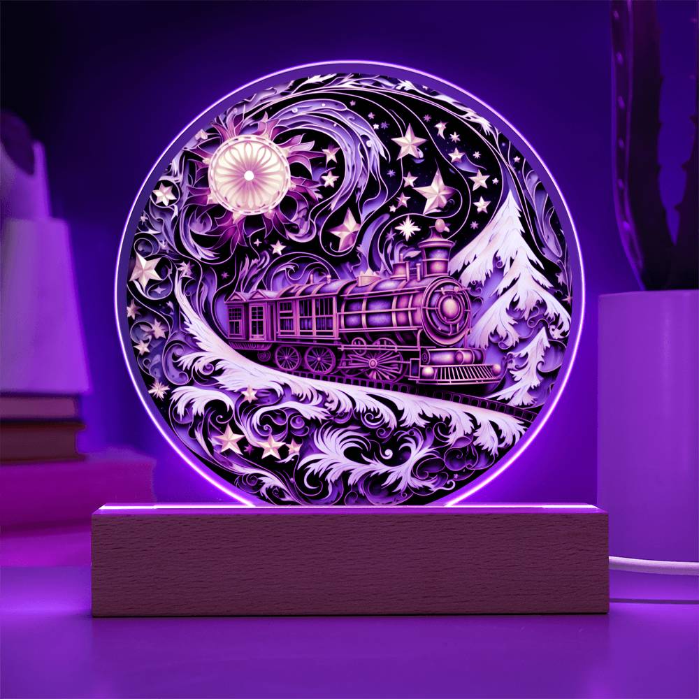 Wonderful Train Christmas | Night Light Circle Acrylic Plaque