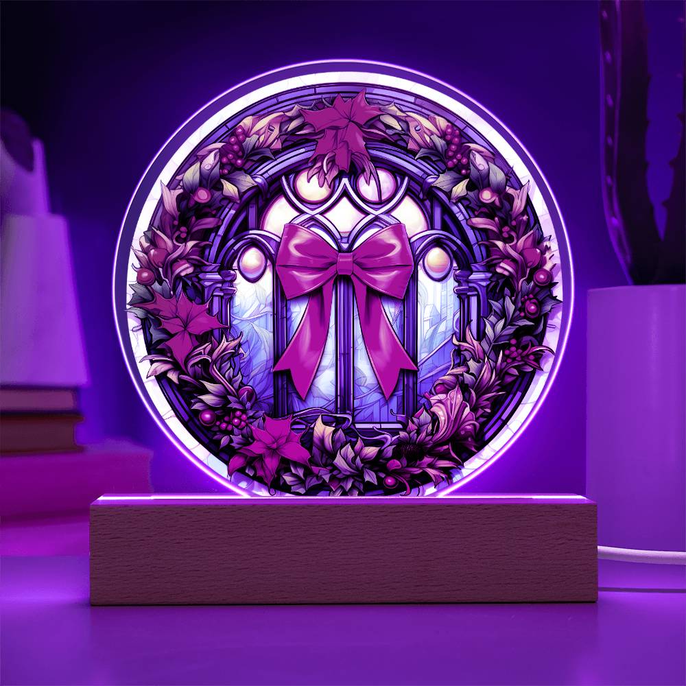 Christmas Wreath - Night Light Circle Acrylic Plaque - Gift