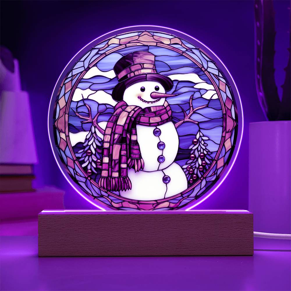 Stained Glass Snowman | Night Light Circle Acrylic Plaque