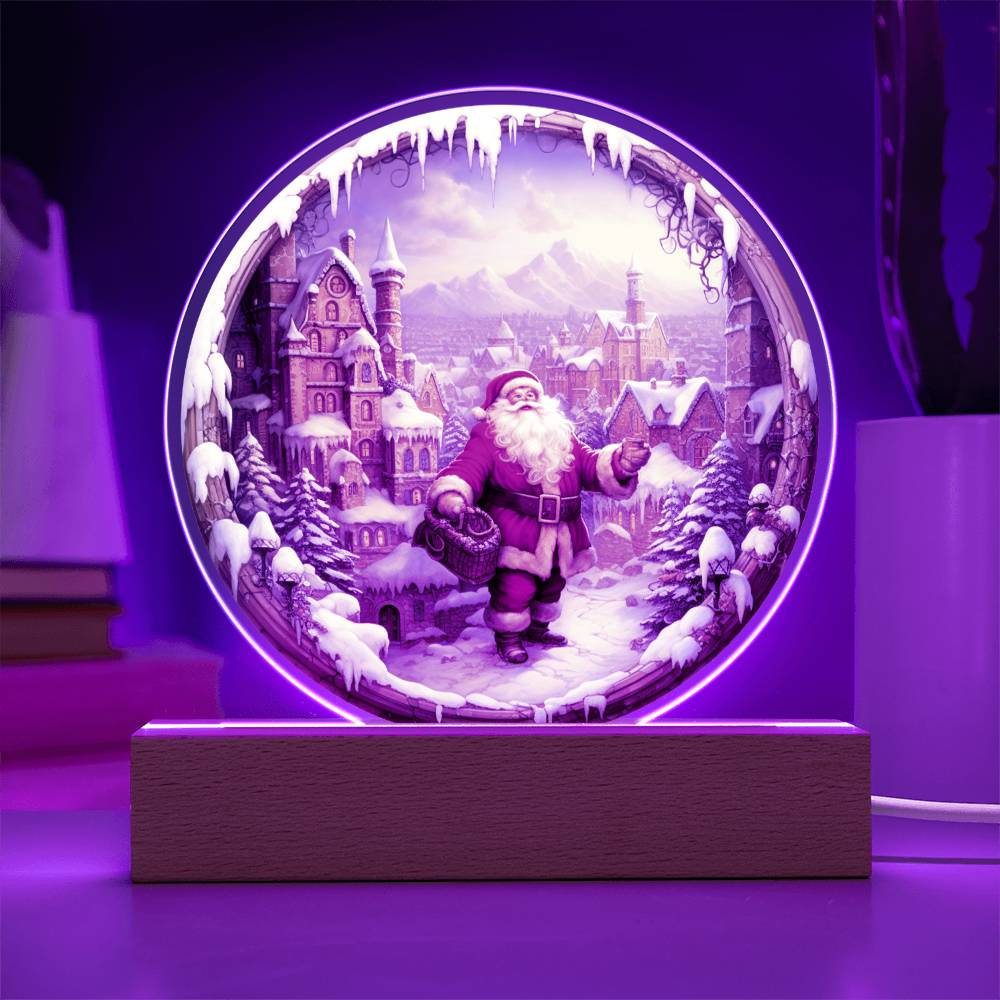 Santa Claus Comes To Town | Night Light Circle Acrylic Plaque