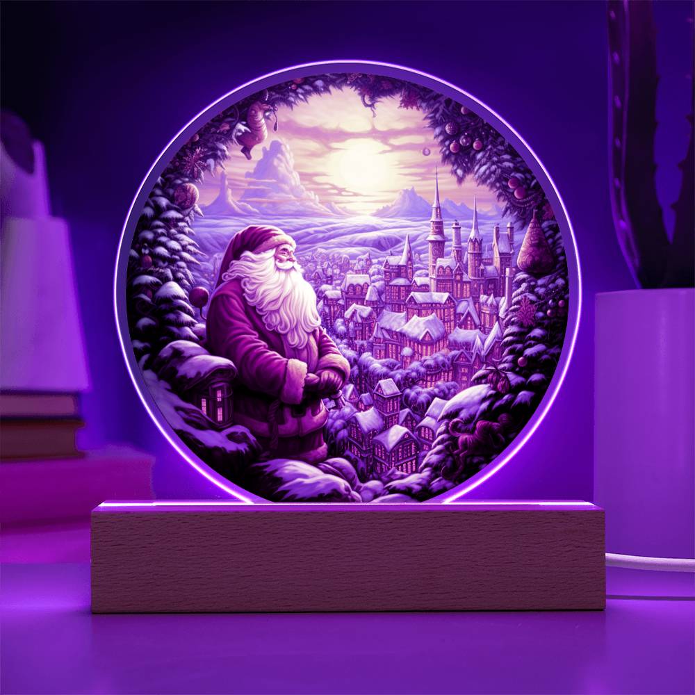 Santa And Town | Night Light Circle Acrylic Plaque