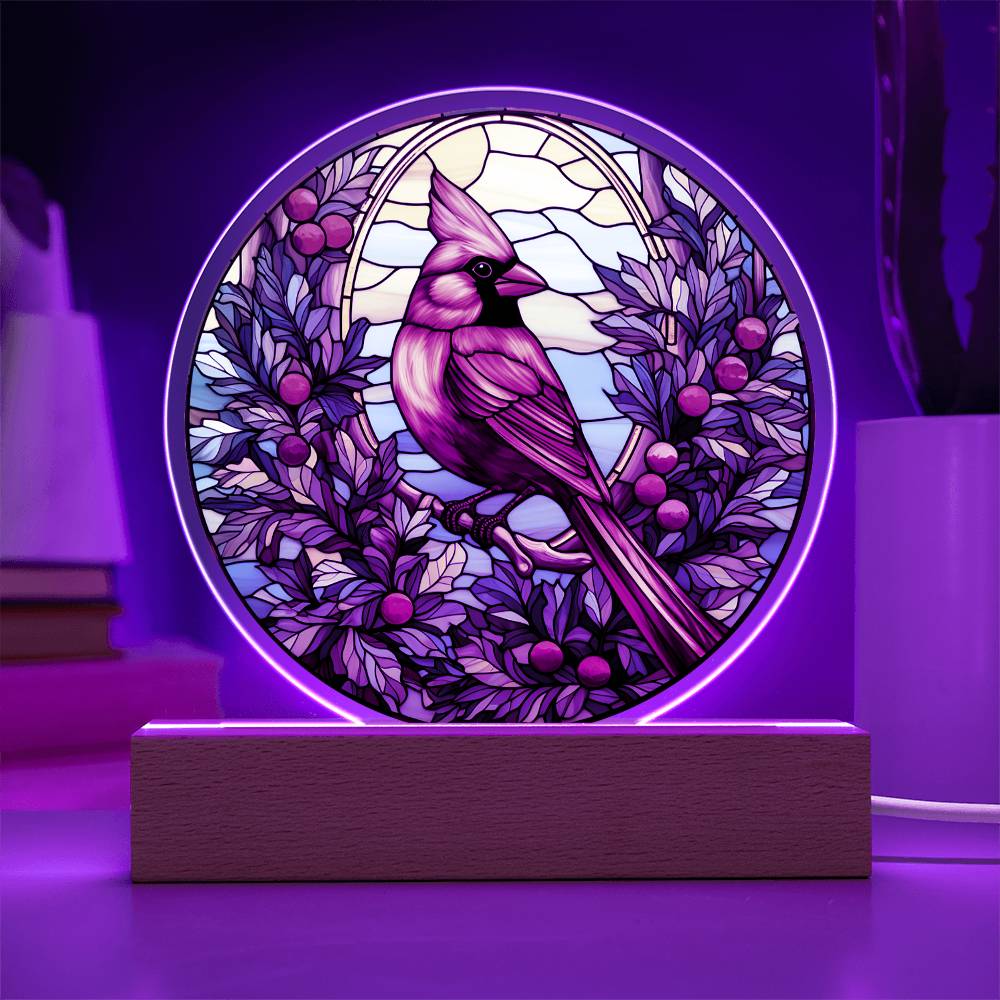 Christmas Cardinal | Night Light Circle Acrylic Plaque