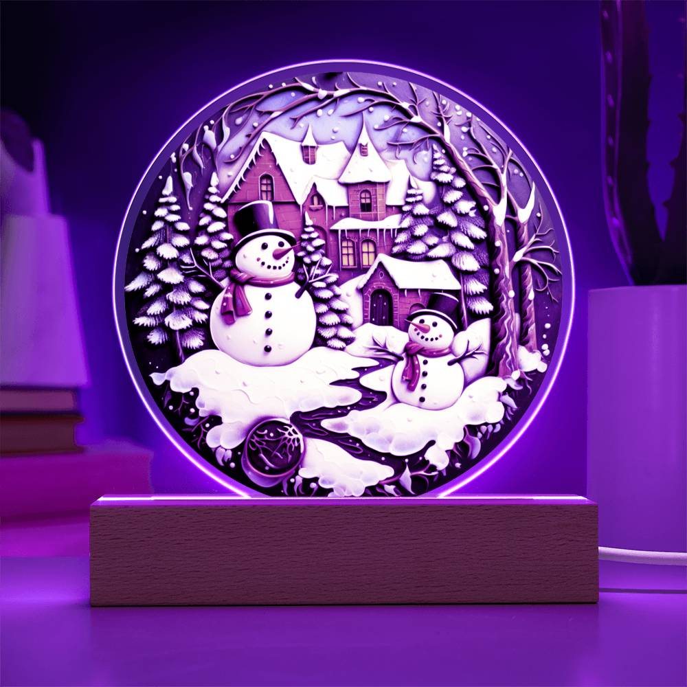 Twin Snowman | Night Light Circle Acrylic Plaque