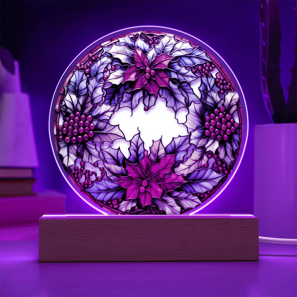 Christmas Wreath | Night Light Circle Acrylic Plaque