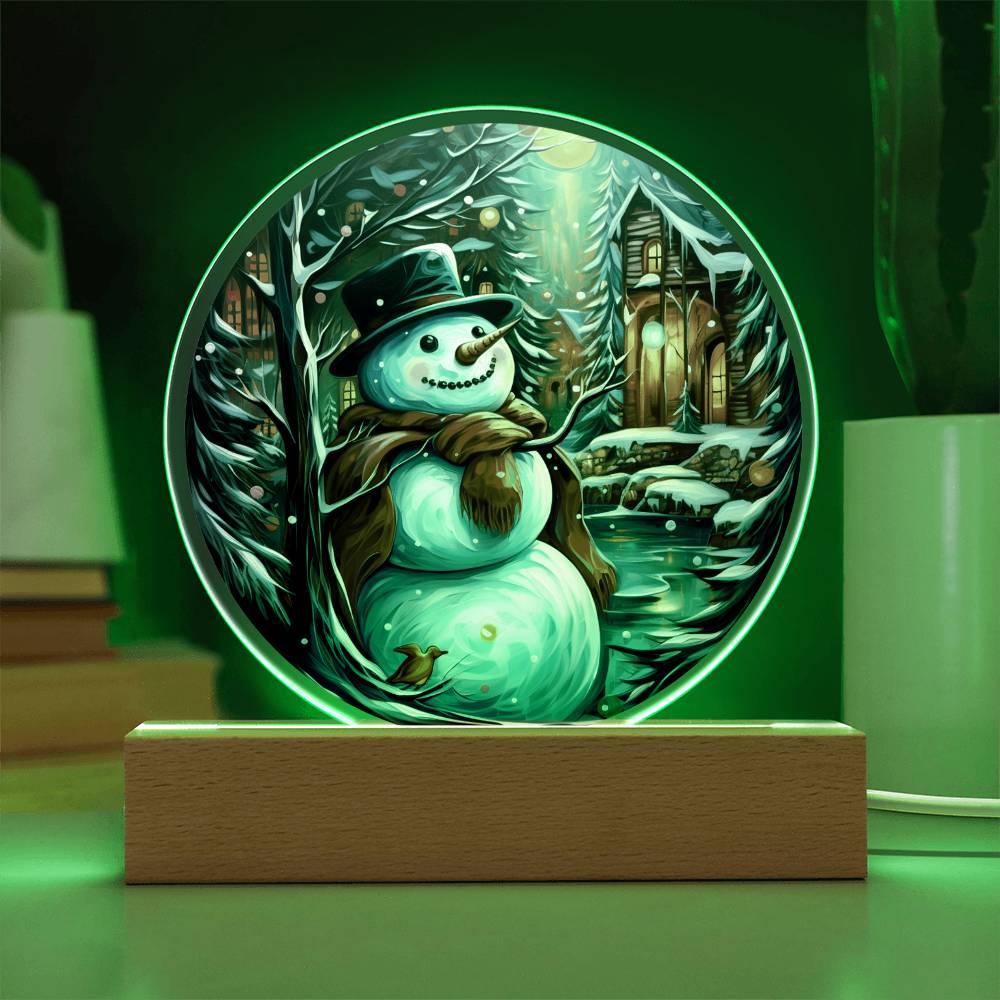 Snowman Is Feeling | Night Light Circle Acrylic Plaque