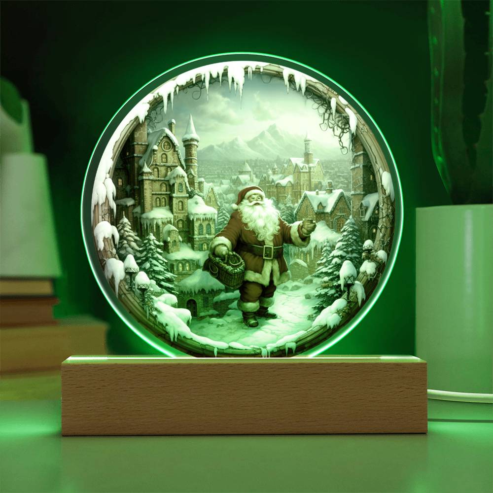 Santa Claus Comes To Town | Night Light Circle Acrylic Plaque