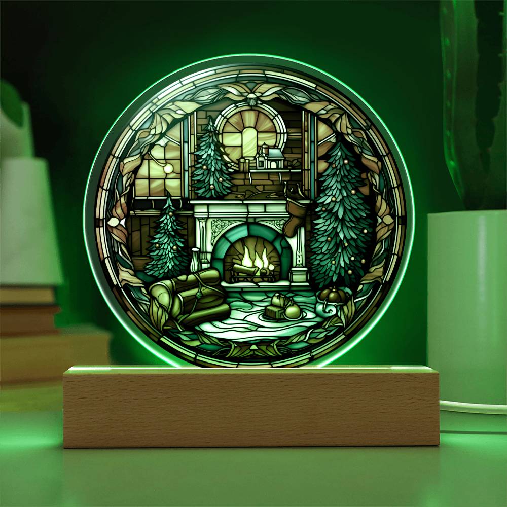 Christmas Fireplace | Night Light Circle Acrylic Plaque