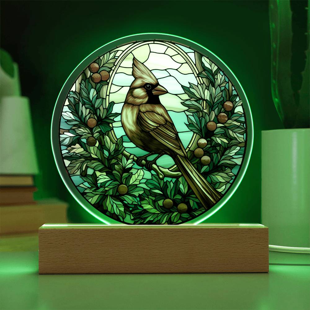 Christmas Cardinal | Night Light Circle Acrylic Plaque