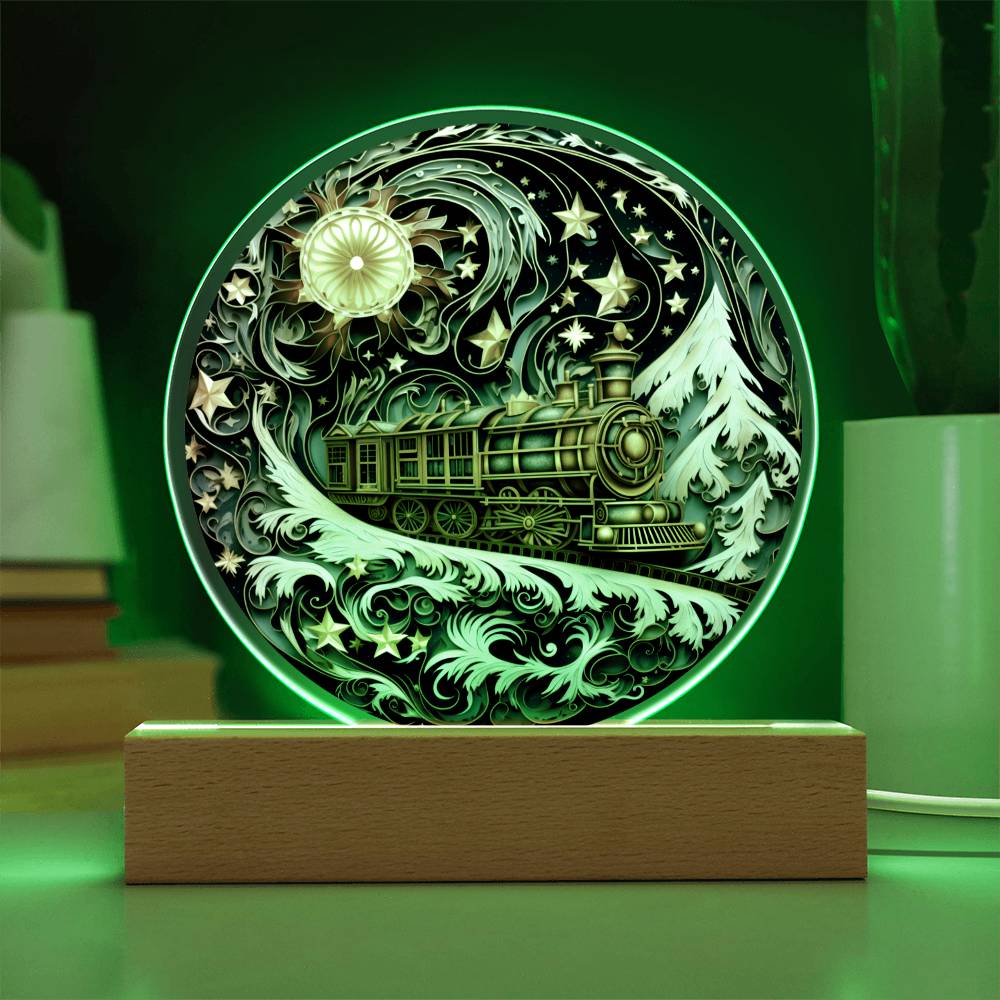 Wonderful Train Christmas | Night Light Circle Acrylic Plaque