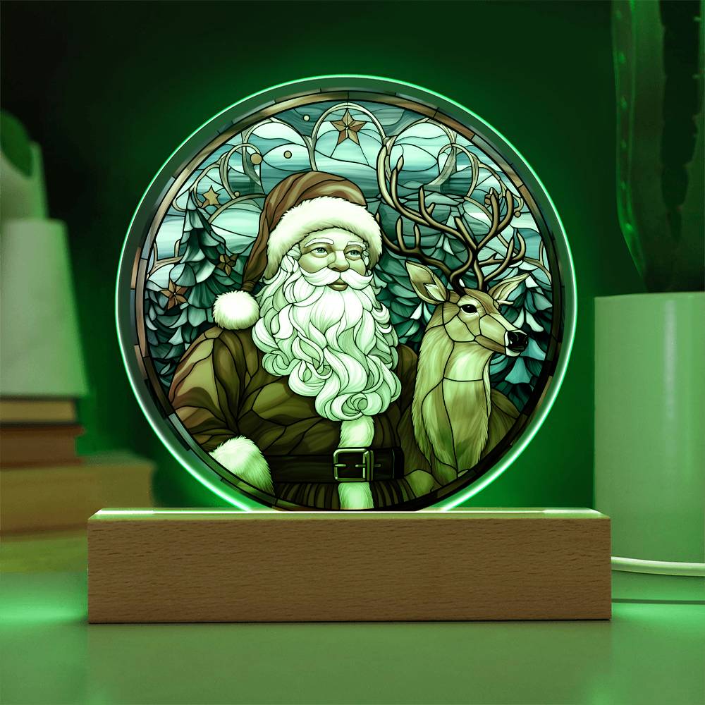 Santa  & Reindeer | Night Light Circle Acrylic Plaque