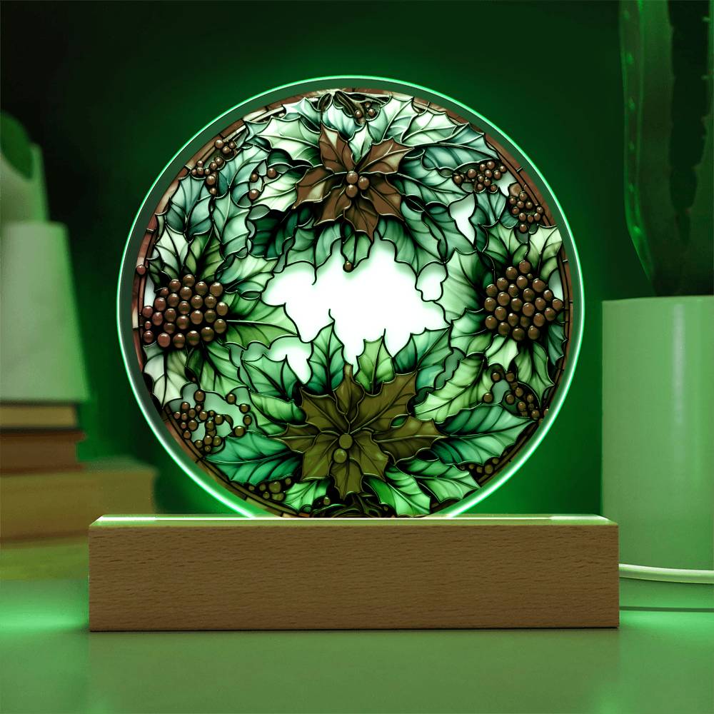 Christmas Wreath | Night Light Circle Acrylic Plaque