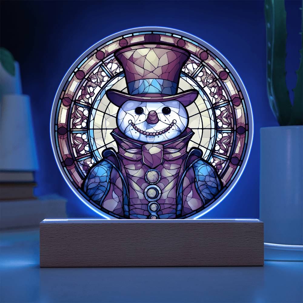 Snowman - Night Light Circle Acrylic Plaque - Gift