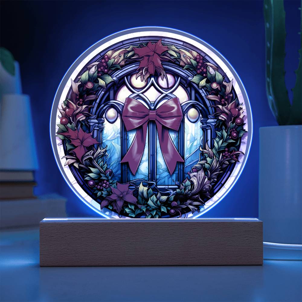 Christmas Wreath - Night Light Circle Acrylic Plaque - Gift