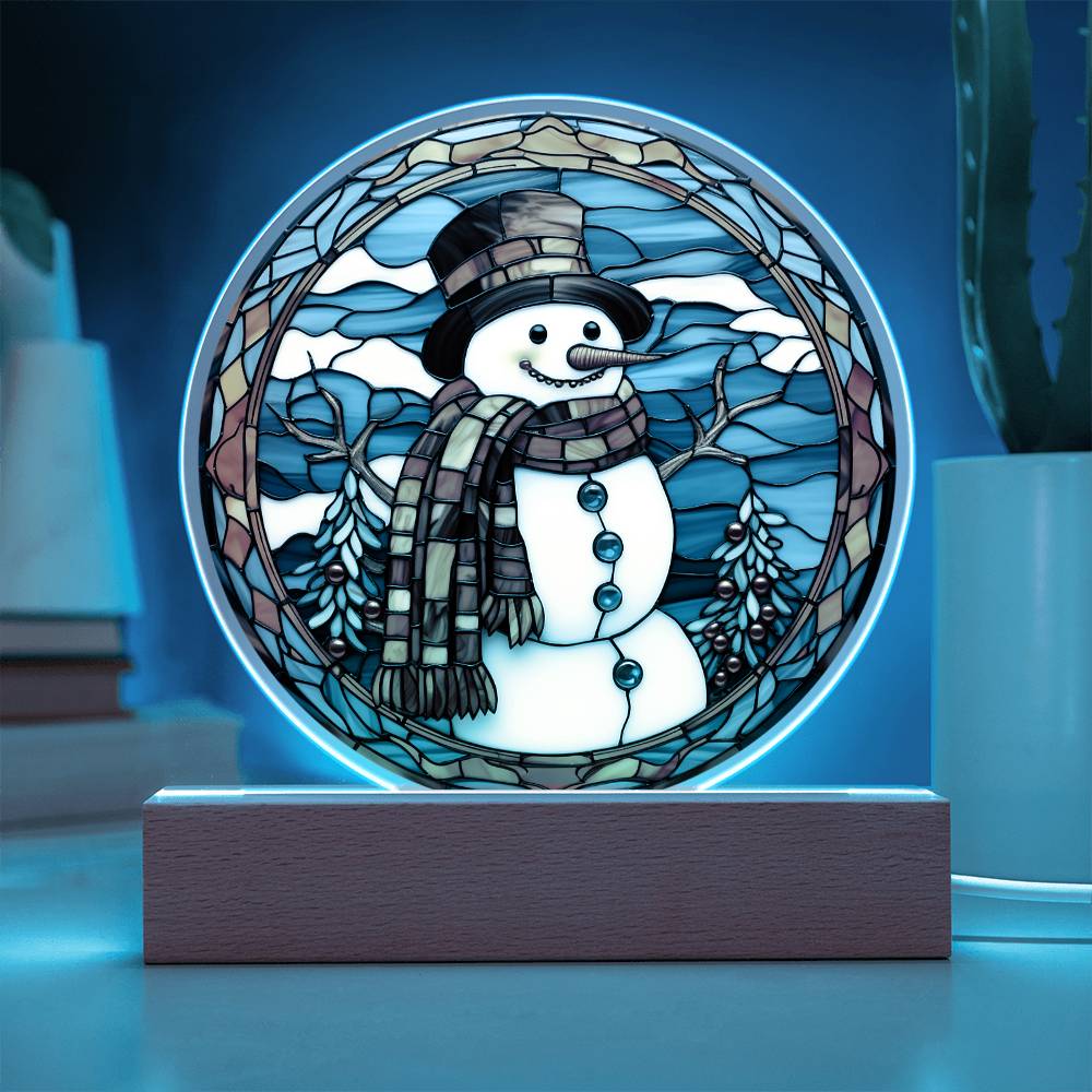 Stained Glass Snowman | Night Light Circle Acrylic Plaque