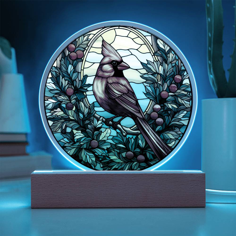 Christmas Cardinal | Night Light Circle Acrylic Plaque