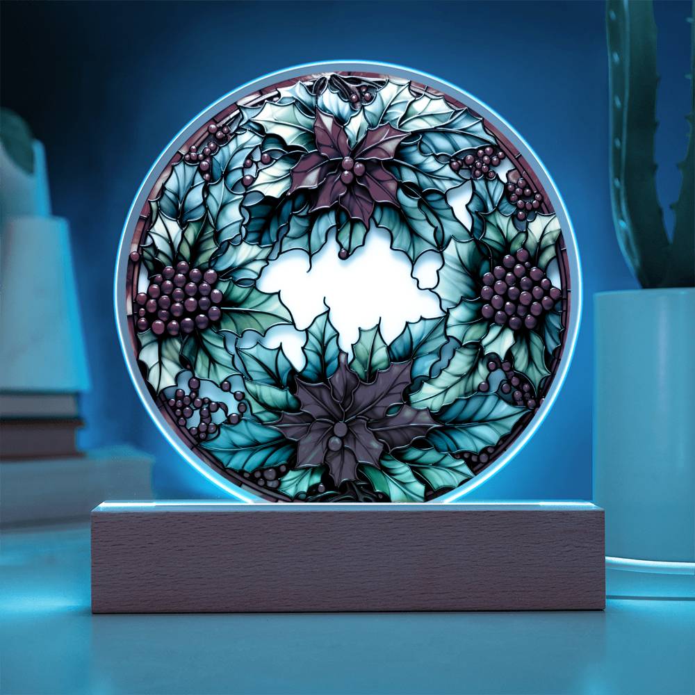 Christmas Wreath | Night Light Circle Acrylic Plaque