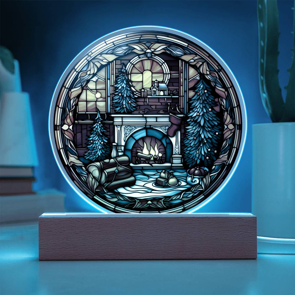 Christmas Fireplace | Night Light Circle Acrylic Plaque