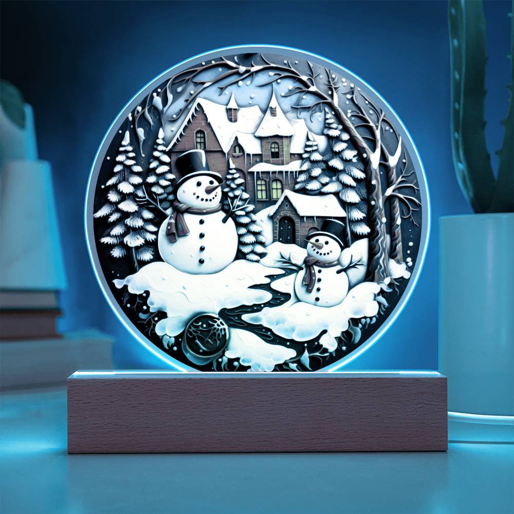 Twin Snowman | Night Light Circle Acrylic Plaque