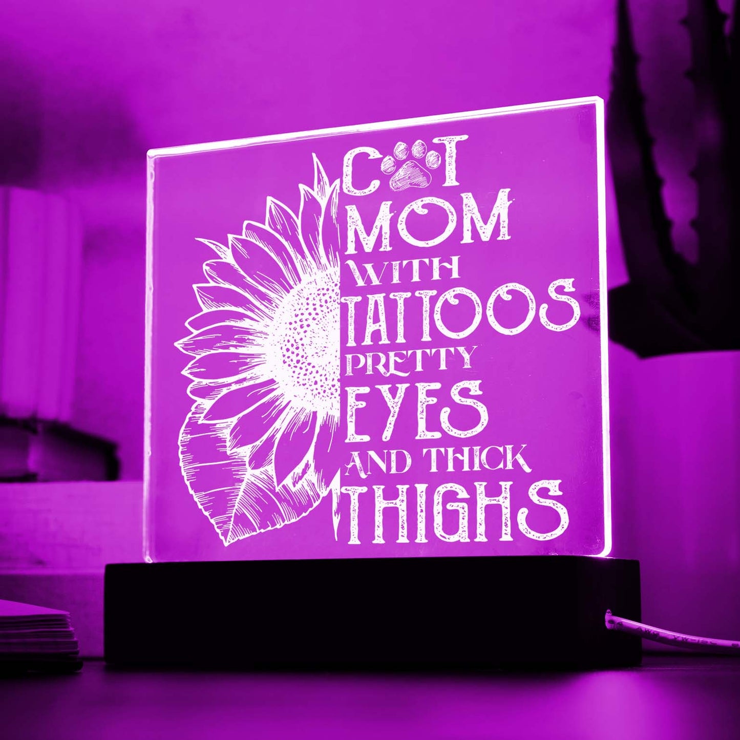 Cat Mom Tattoo | Night Light Square Acrylic Plaque