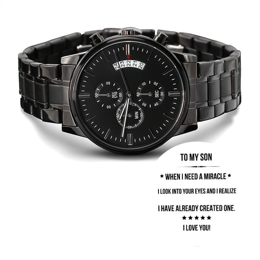 To My Son | Miracle | Engraved Design Black Chronograph Watch