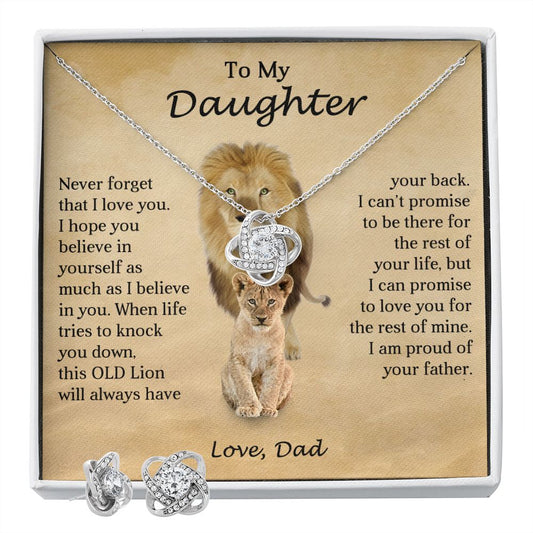 To My Daughter | Old Lion | Love Knot Earring & Necklace Set