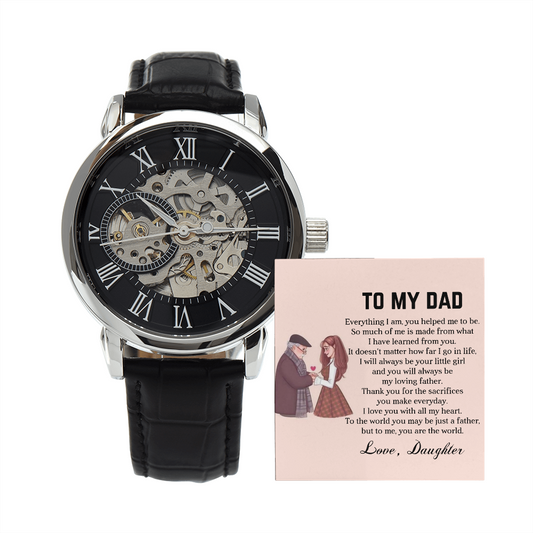 To my Dad from Daughter, The Men's Openwork Watch for Birthdays, Father's Day and Special Ocassions