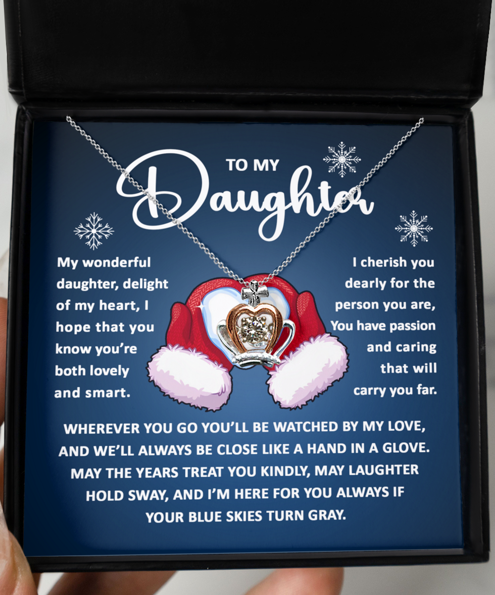 To My Daughter - Heart on Gloves - Crown Pendant Necklace Gift